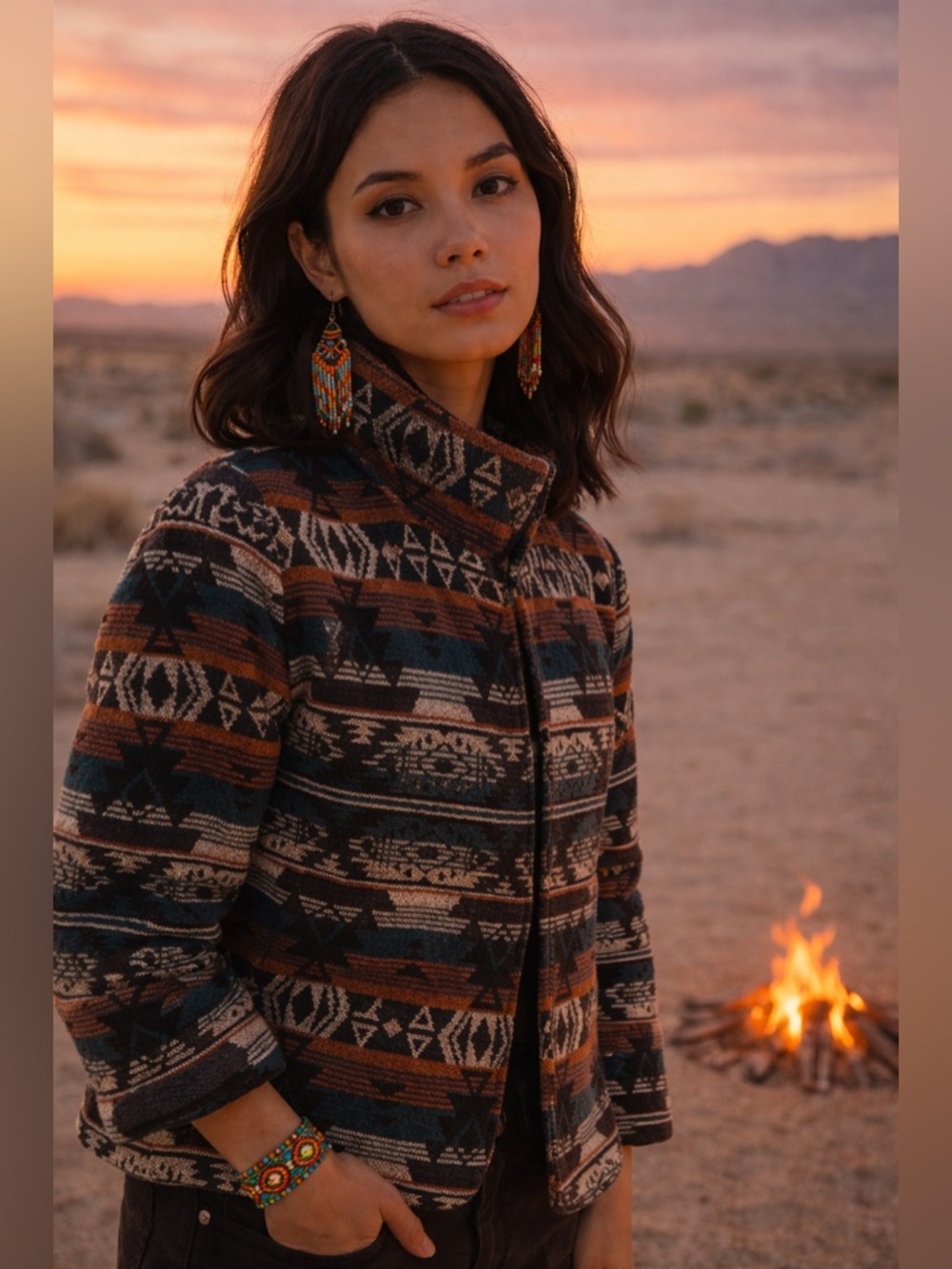 Billabong Wool Blend Jacket Women's Small Multi Southwestern Aztec Print Layer‎